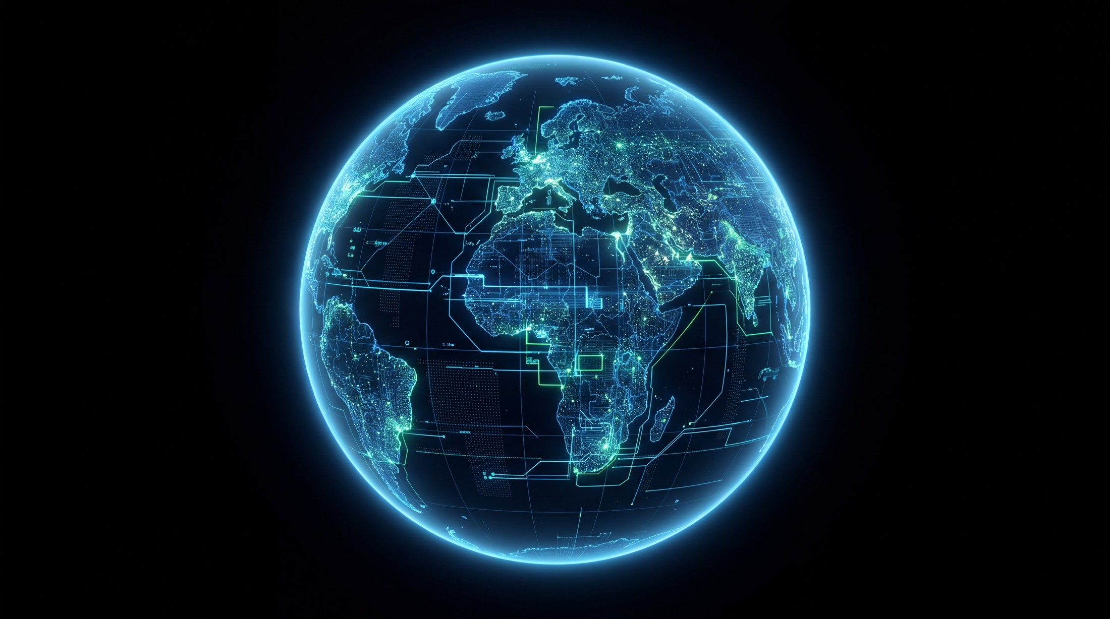 كوكب الأرض الرقمي — Technical glowing Earth radar